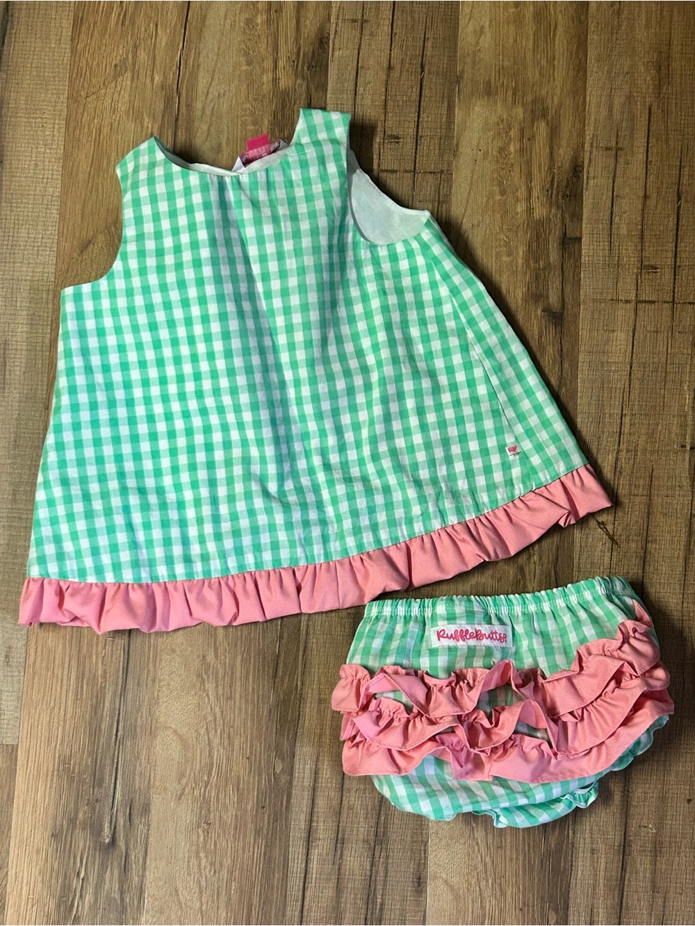 Ruffle Butts Toddler Baby Green and Pink Swing Top And Bloomers 18-24 M Outfit